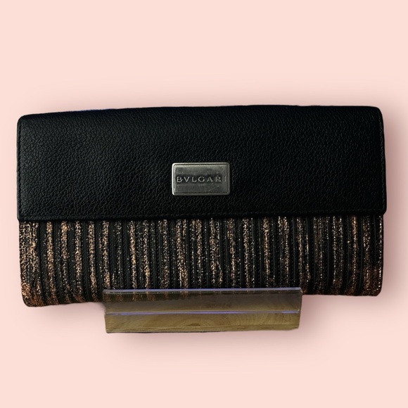 BVLGARI Handbags - Bulgari | Bvlgari Double Snap Long Wallet Black & Bronze